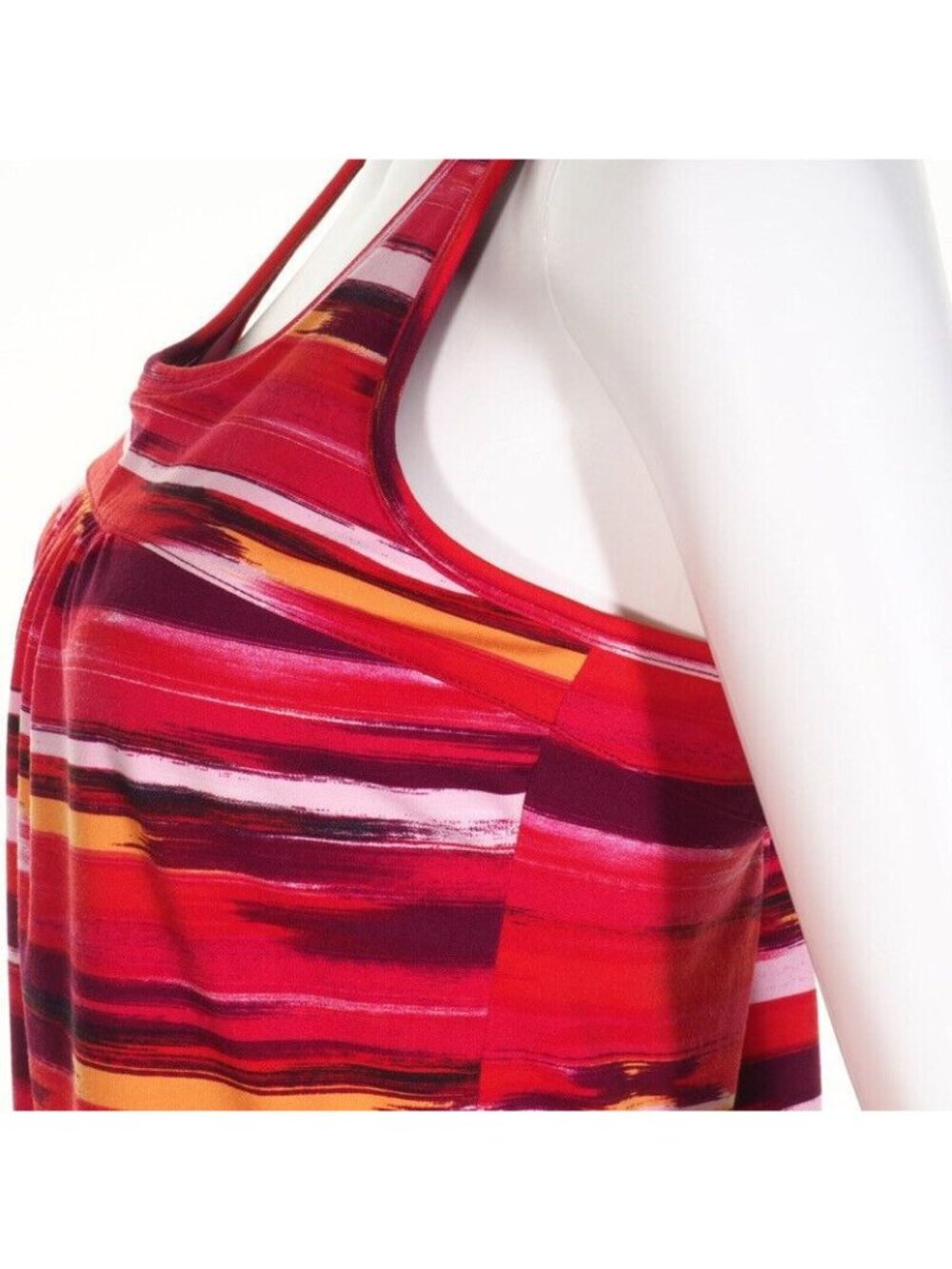 Athleta Top Womens Size Small Racerback Drawcord Red White Yellow Shelf Bra EUC - Picture 6 of 9